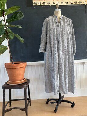 ICHI Antiquités Japan Striped Linen Cotton Maxi Shirt Dress SM NWOT
